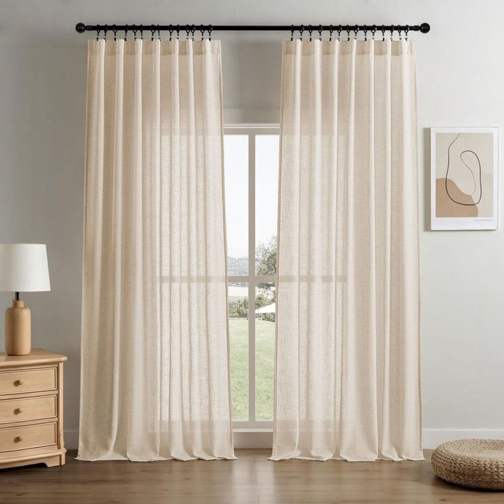 2pk Light Filtering Linen Blend Window Curtains (52"x72") - Solid Ecru